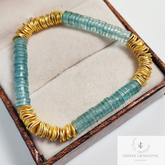 Aqua Blue & Gold Heishi Bead Bracelet - Heishi Bracelets - Heishi Stacking Bracelets - Stretchable Bracelets, Gift For Wife